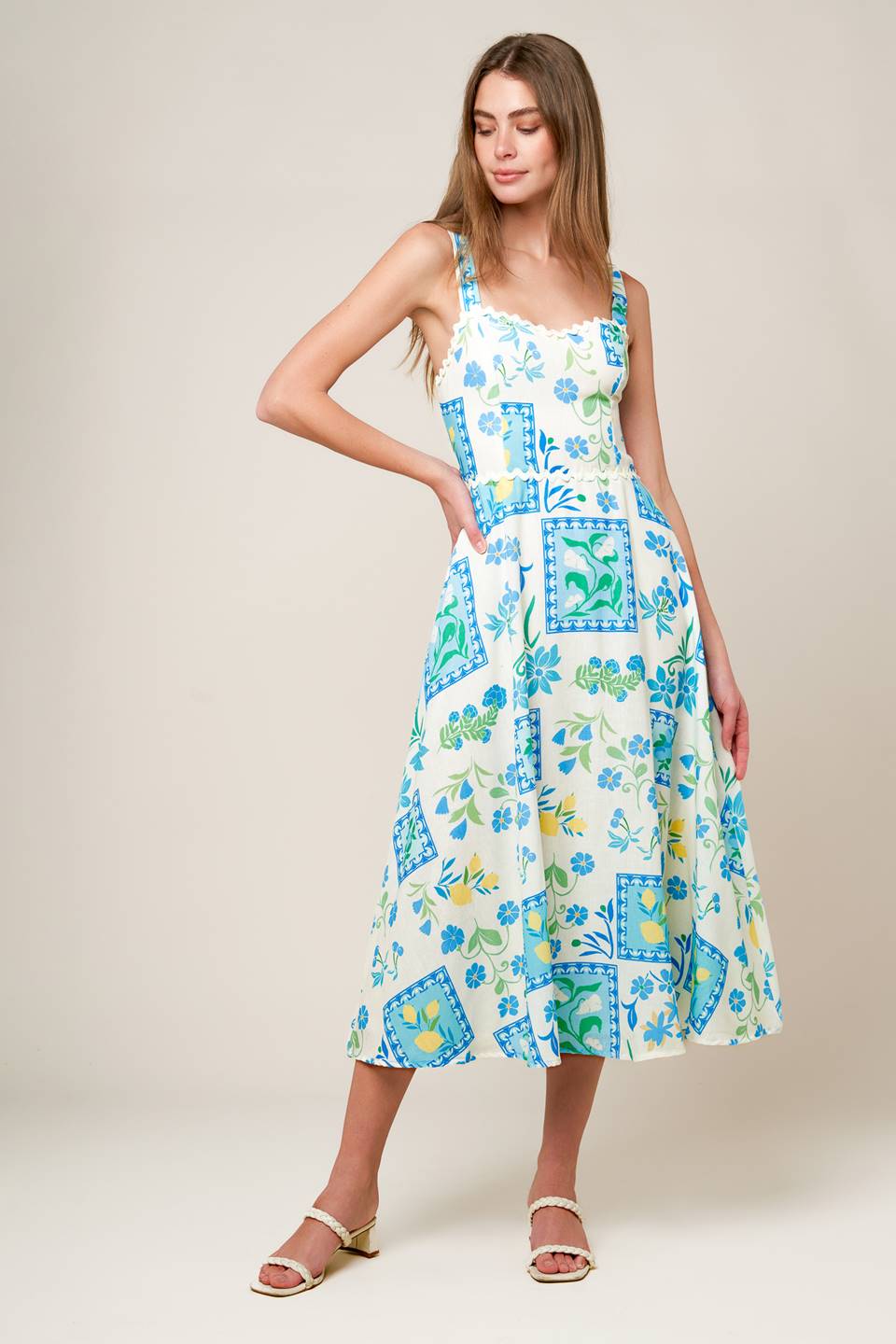 ON THE MOVE BLUE WOVEN MIDI DRESS Flying Tomato